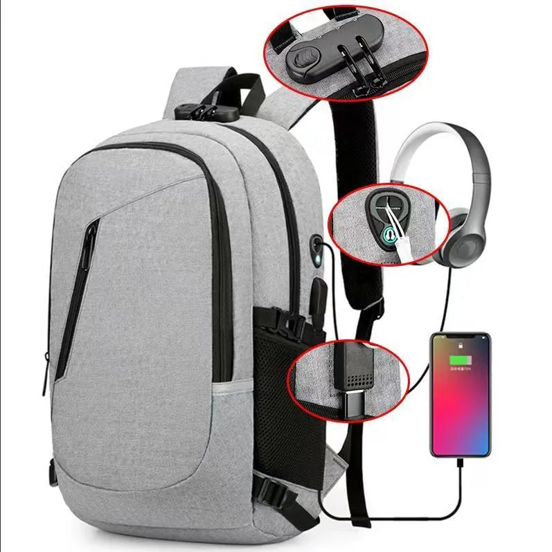 Oxford cloth computer backpack in blue colour showing 35 litre capacity and street style design
