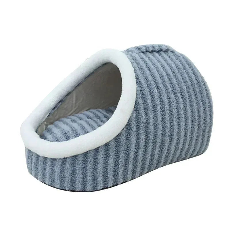 Thickened 3D striped pet bed with removable sponge padding in blue, green, pink or yellow