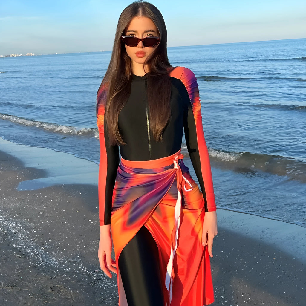 Women's conservative beach swimsuit three-piece set in colour 427 with polyester construction
