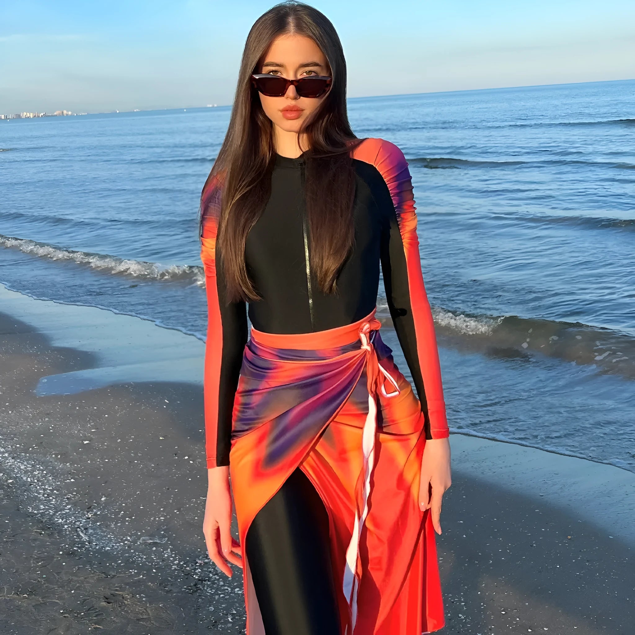 Women's conservative beach swimsuit three-piece set in colour 427 with polyester construction