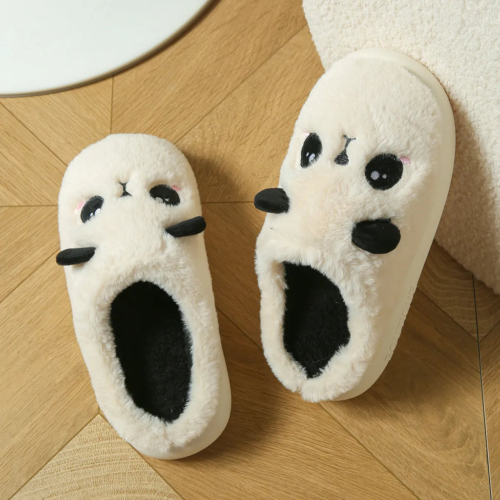 Panda-themed cotton and linen toe ring slippers with PVC sole on size chart