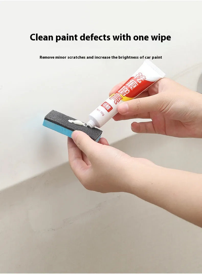 Car scratch repair wax kit showing A wax, B wax, and a frosted sponge mop for paint polishing