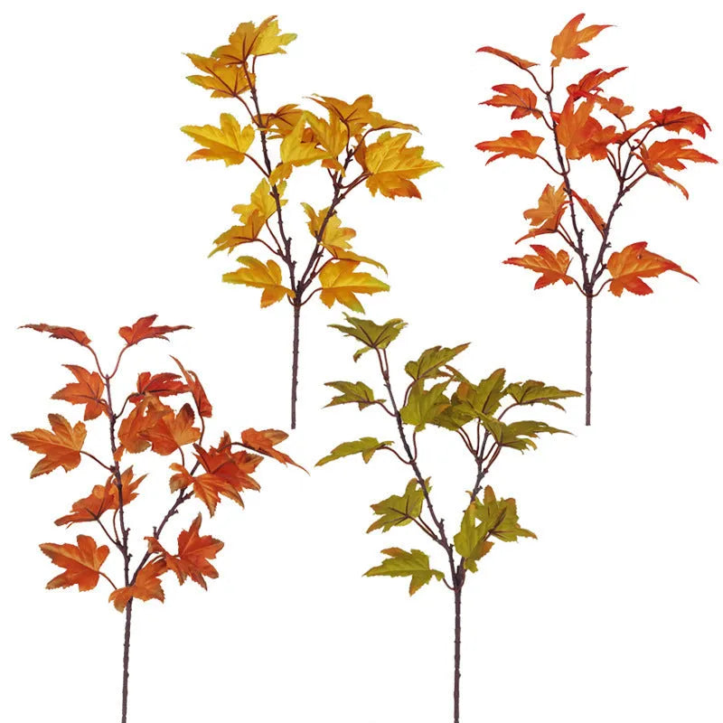 39cm artificial maple leaf stem in autumn brown, orange, green or yellow for indoor flower arrangements