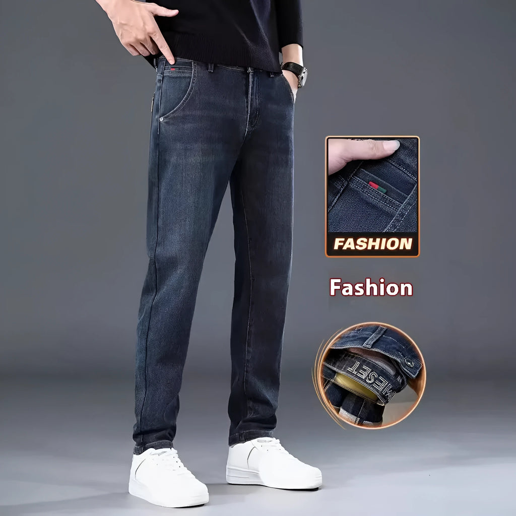 Men's slim straight casual trousers in micro-elastic polyester fabric with zipper fly closure
