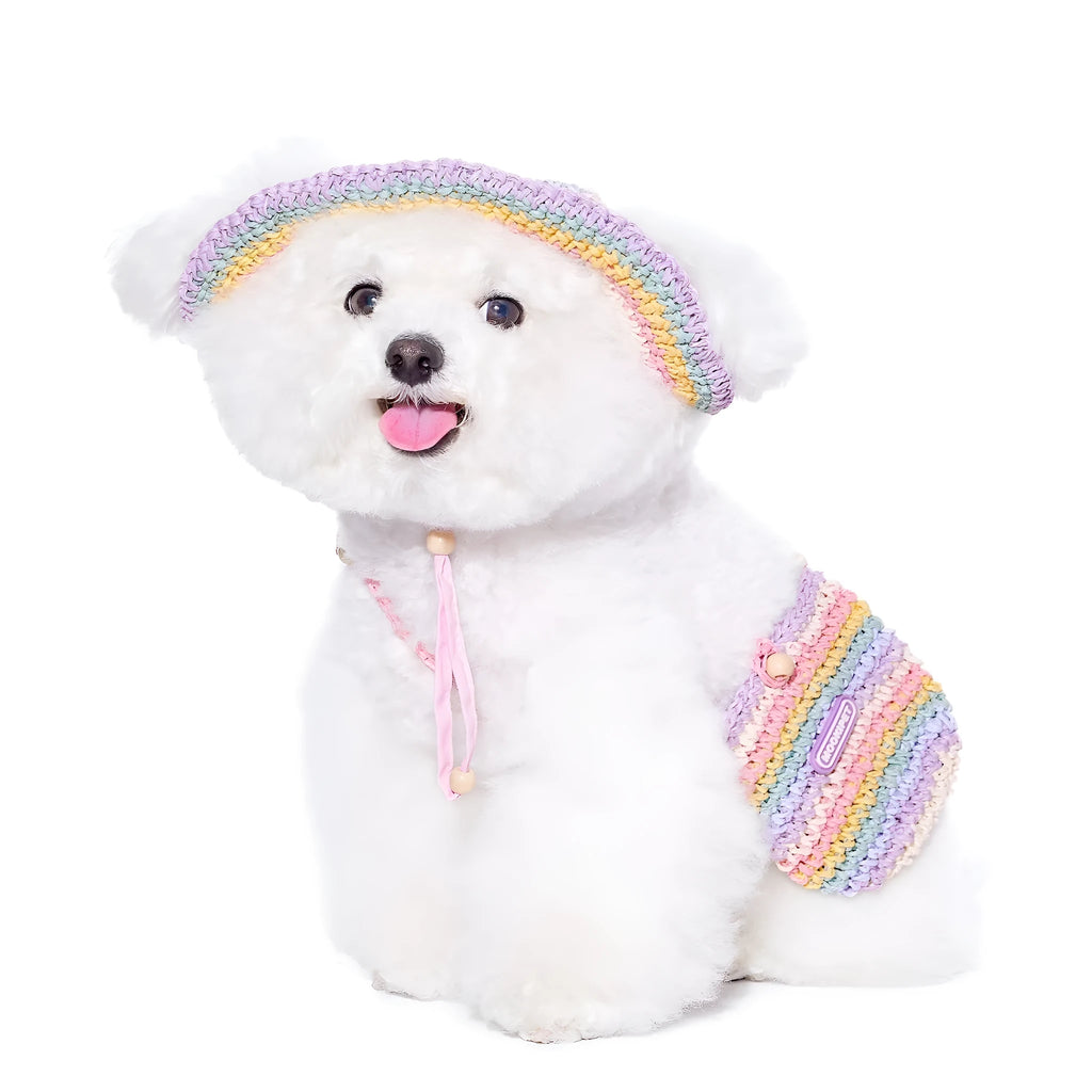 Woven paper sun hat for small dogs with travel bag, casual summer style, S and M sizes