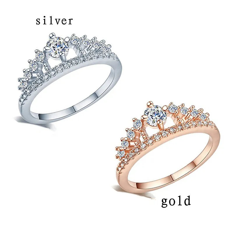 Micro-set crown ring copper electroplated unisex with gold finish and gem inlay