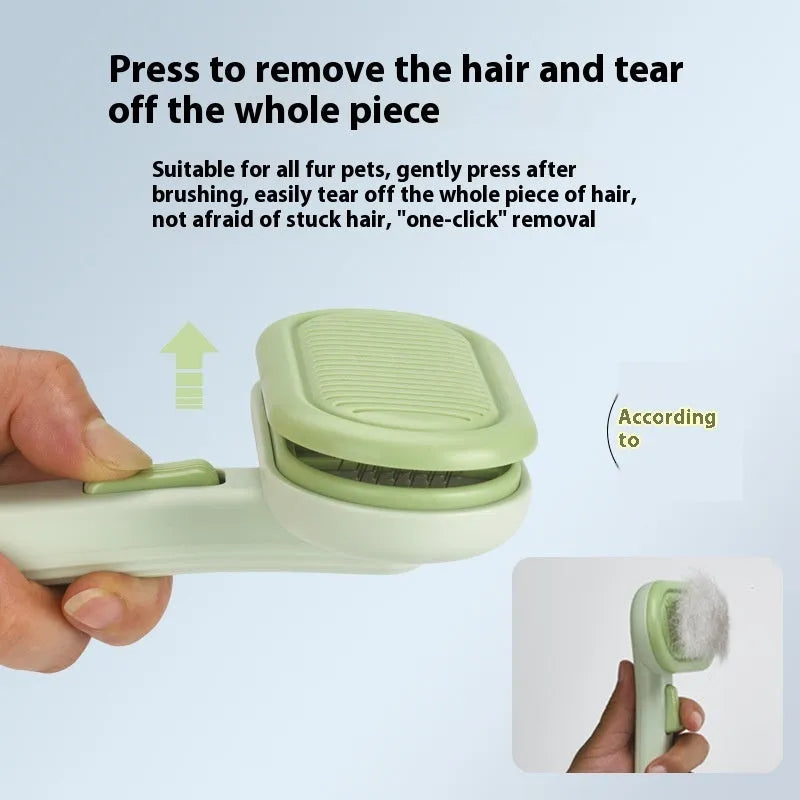 Large pet hair removal comb with stainless steel blade in light grey, green, or pink for detangling cat and dog fur