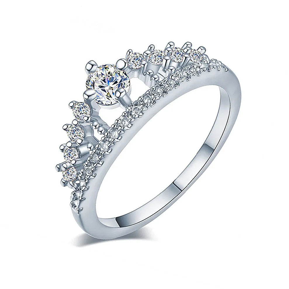 Micro-set crown ring copper electroplated unisex with gold finish and gem inlay