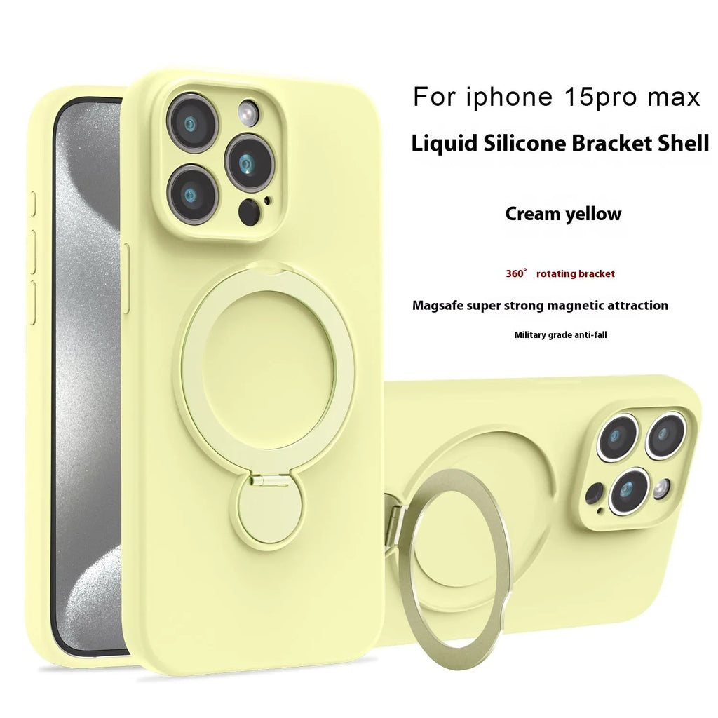 Liquid silicone magnetic bracket phone case for iPhone 13 to 16 series in Graphite Black