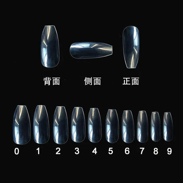 500 transparent natural ABS false nails in 10 sizes, clear and natural colour options, 50 pieces per bag