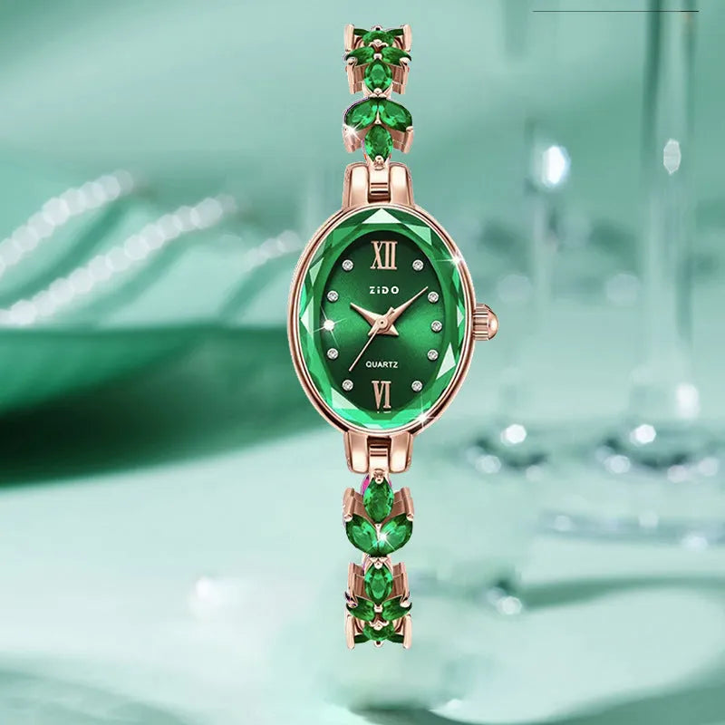 Simple fashion sports waterproof oval women's wrist watch in green with slim 8mm case