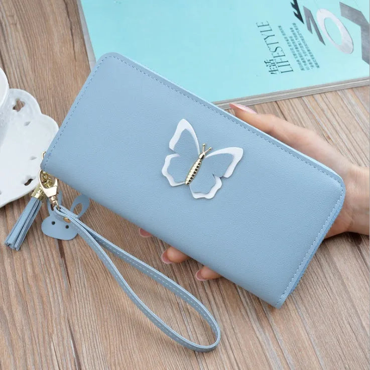 Women's long zip wallet in pu leather, size 19.5cm, multiple colour options including green and blue