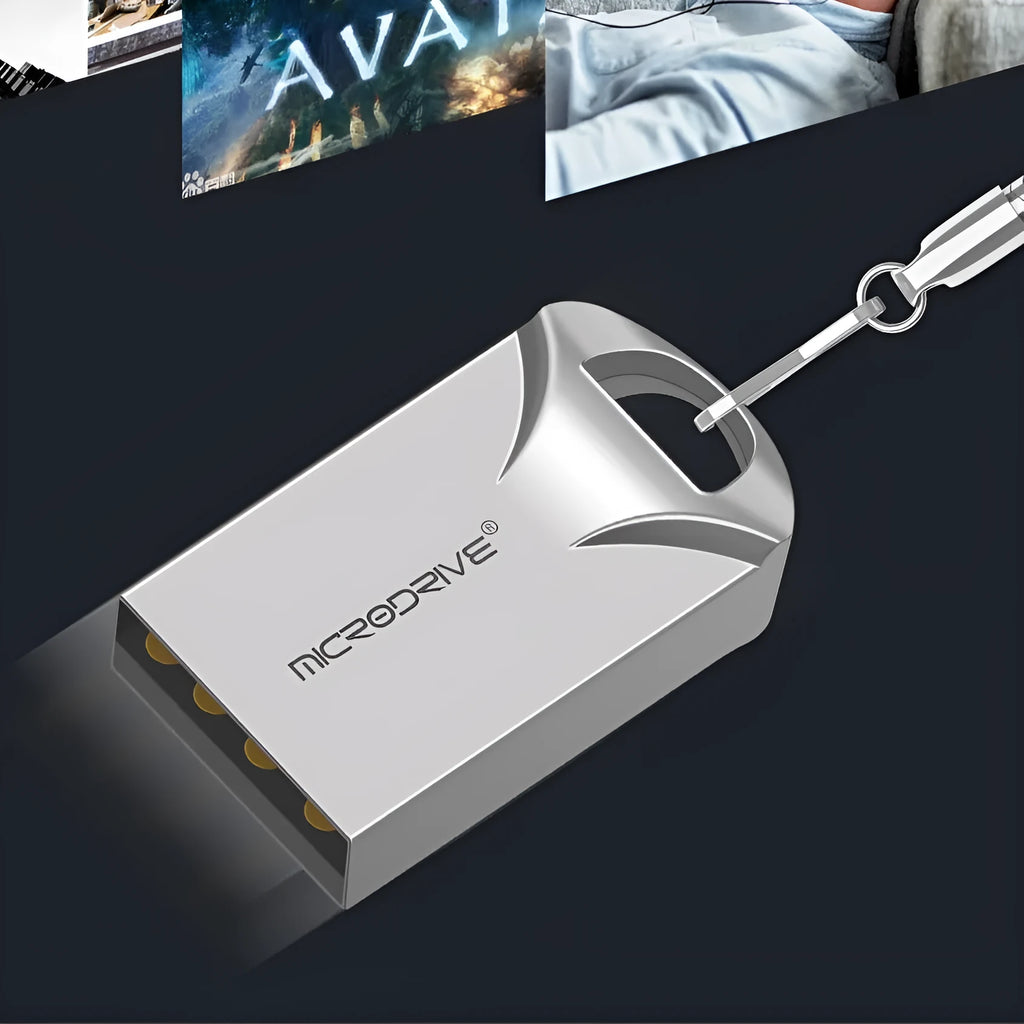 Compact black metal USB flash drive on a white background showing its slim 23mm length.