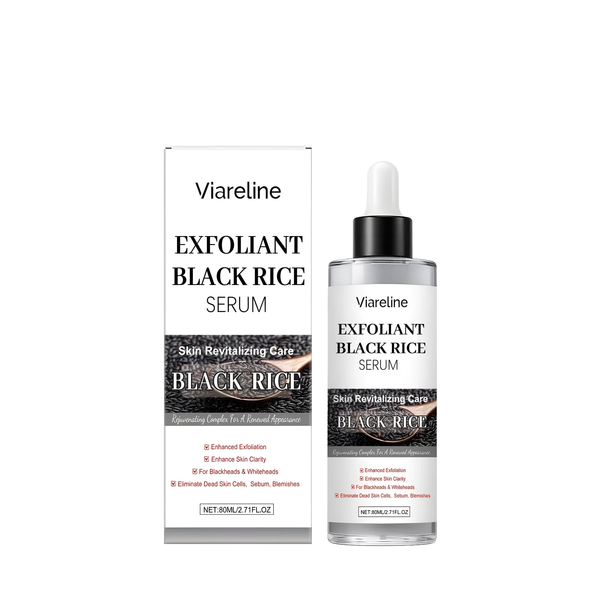 80 ml bottle of Black Rice Exfoliating Liquid facial toner on a skincare shelf.