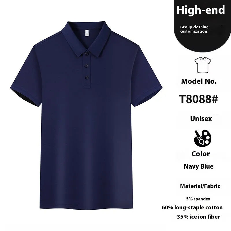 Men's short sleeve polo T-shirt in cotton spandex fabric, shown in multiple colour options.