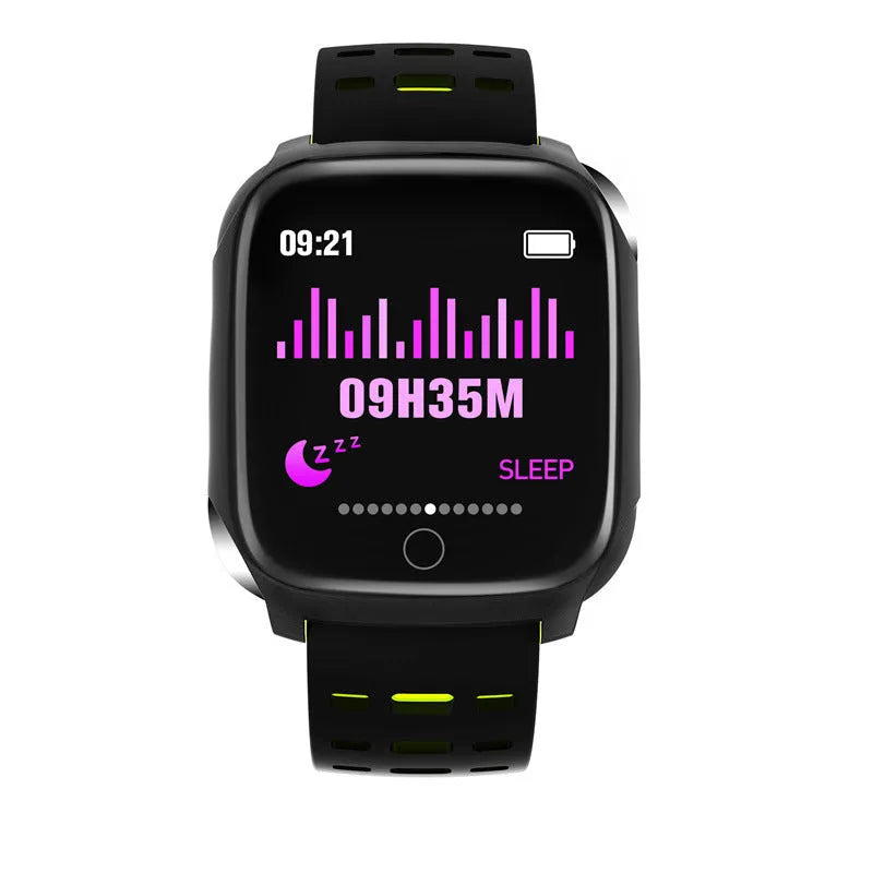 F16 Smart Watch with ECG monitor on a silicone wristband, showing the 43mm IPS display.