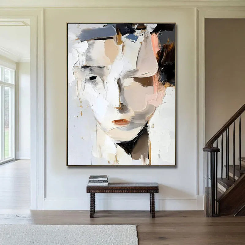 Hand-painted abstract black and white woman portrait canvas wall art, modern oil painting, no frame, 40x60cm to 120x180cm
