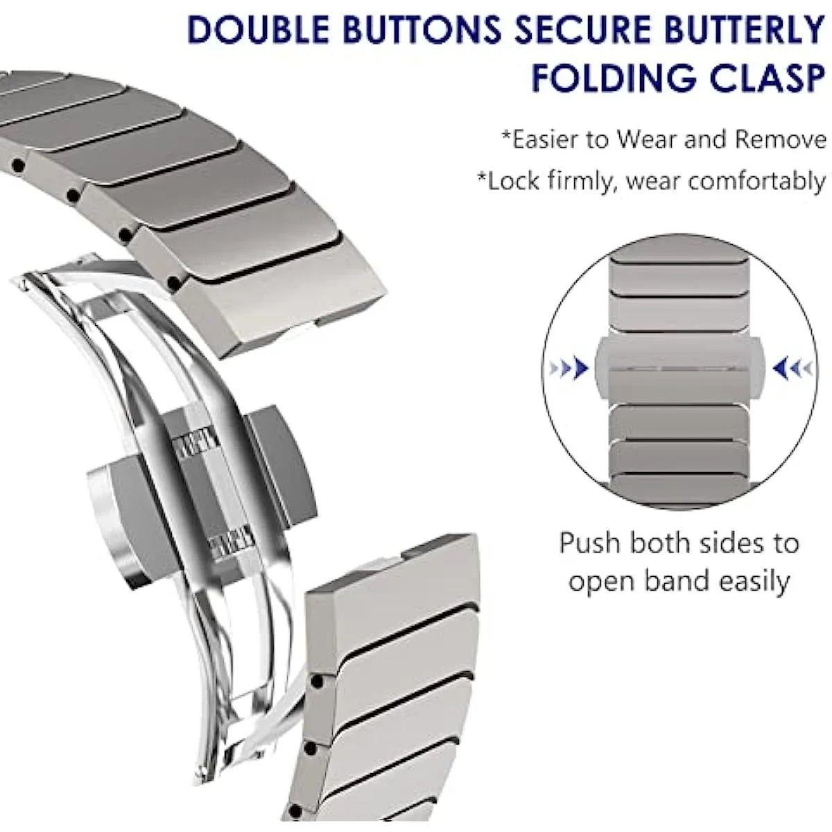 One Bead Bamboo Joint Butterfly Clasp Stainless Steel Watch Strap for Apple Watch in Silver