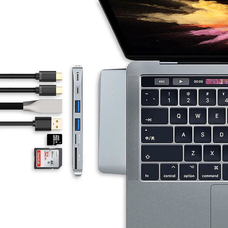 Computer card reader conversion head with 8 interfaces for MacBook Pro connectivity expansion