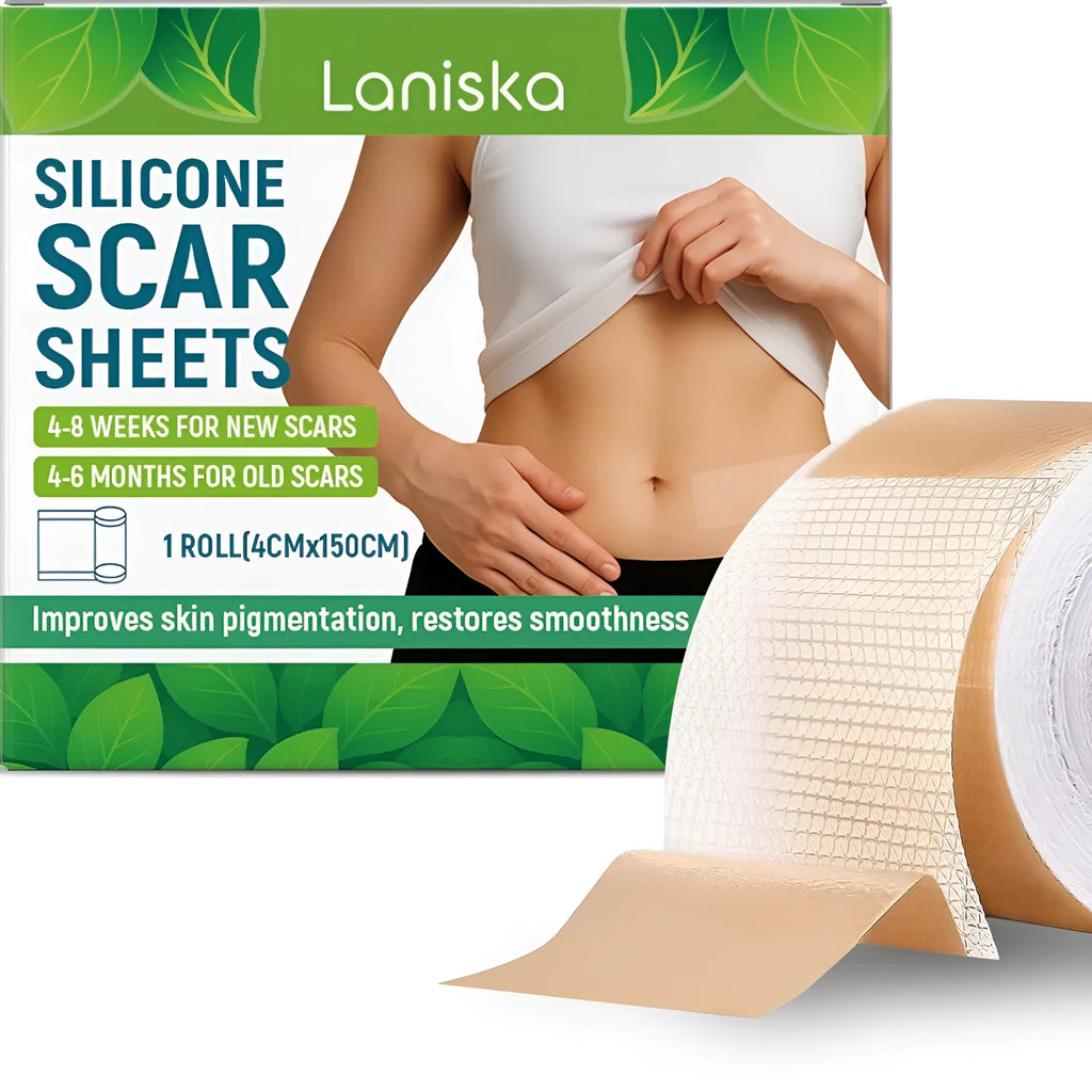 Roll of silicone scar sheet measuring 4cm wide with tea tree oil and aloe extract for scar treatment