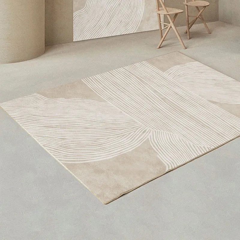 Japanese cashmere carpet in striped pattern, rectangle shape, light luxury style, machine washable polyester fibre
