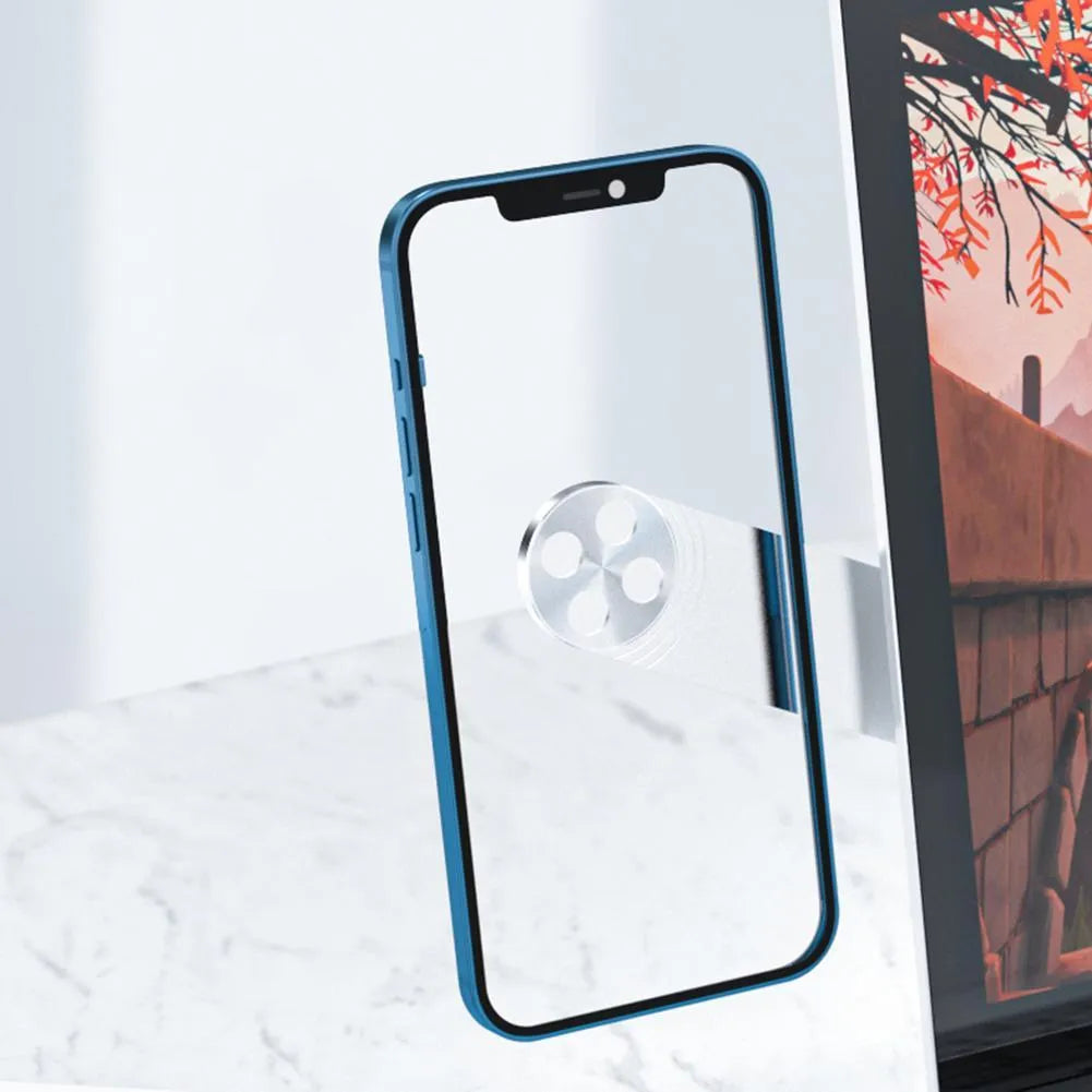 Black aluminum laptop phone holder with magnetic bracket mounted beside computer monitor
