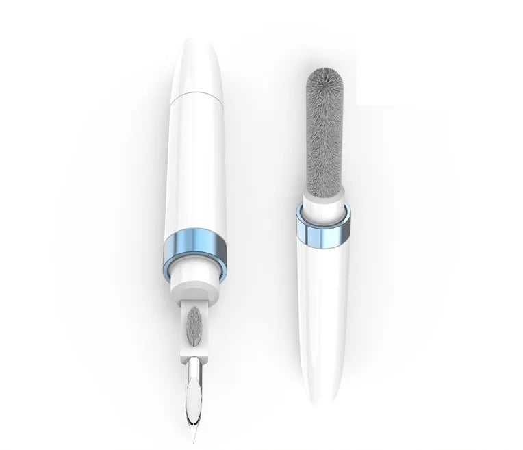 Blue cleaning pen with metal nib and brush for cleaning headphones and keyboards