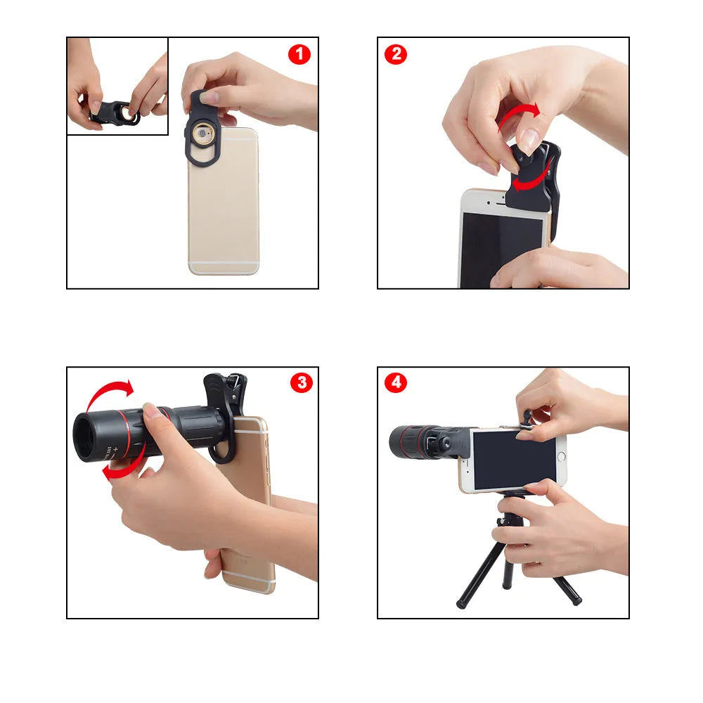18X telescope zoom mobile lens kit with clip and flexible tripod for Samsung smartphones