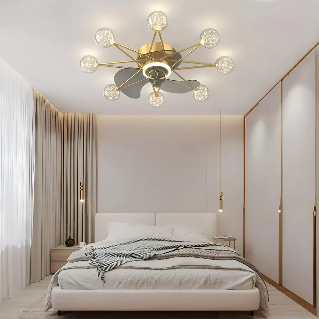 Nordic ceiling fan light with LED and Full of Stars design in black colour for living room