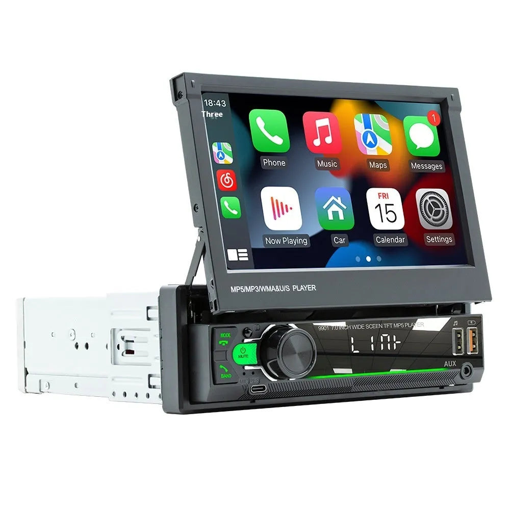 7-inch telescopic screen vehicle-borne Bluetooth player with CarPlay and Android car support, plastic and hardware build