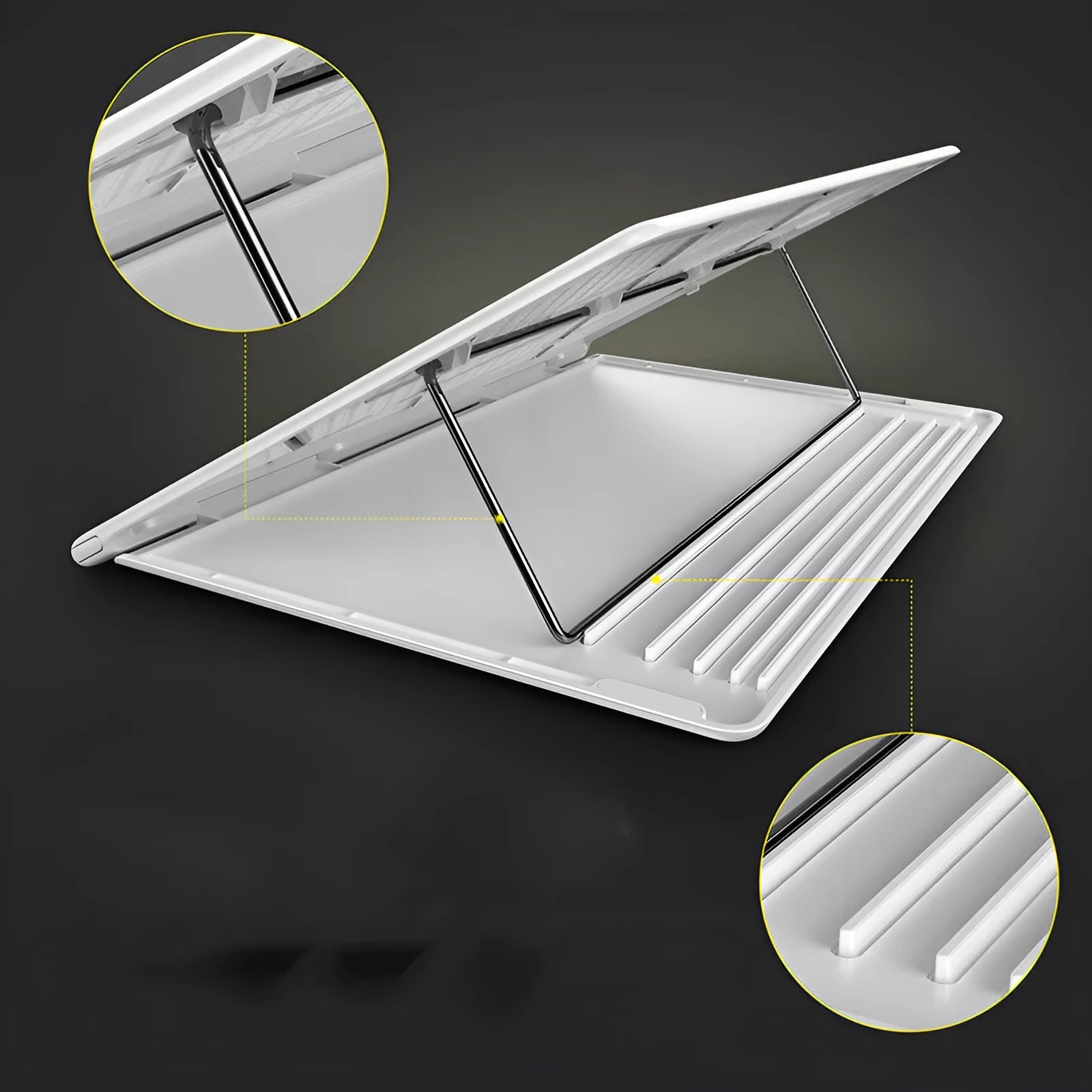 Dongdong portable alloy notebook stand 287x207x0.8mm in Black, shown with a laptop