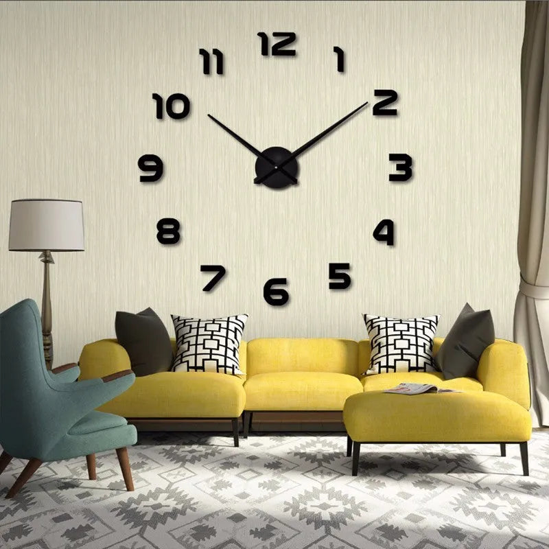 Silver round acrylic DIY wall clock for living room or office