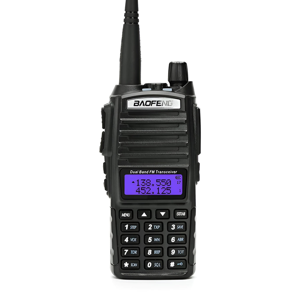 BF-UV82 8W walkie talkie in Black with 1800mAh lithium battery, 50Ω antenna and AU EU UK US plug options