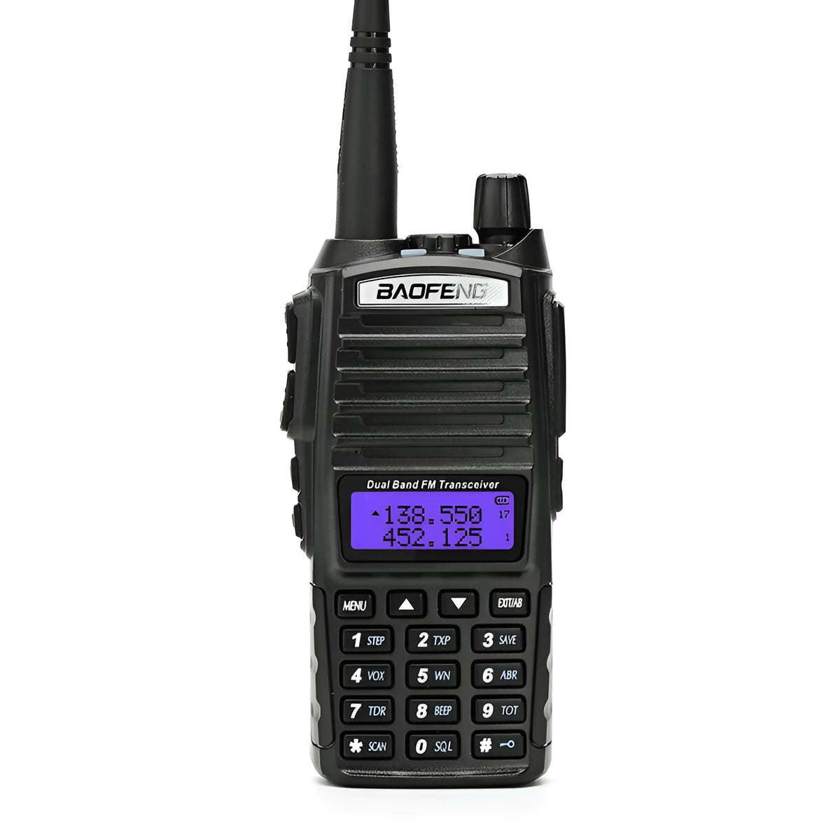 BF-UV82 8W walkie talkie in Black with 1800mAh lithium battery, 50Ω antenna and AU EU UK US plug options