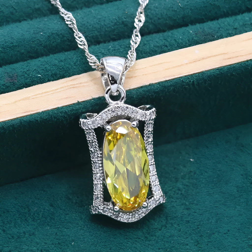 Women's anti-allergy zircon jewellery set with alloy necklace, earrings, ring, and bracelet in olive colour