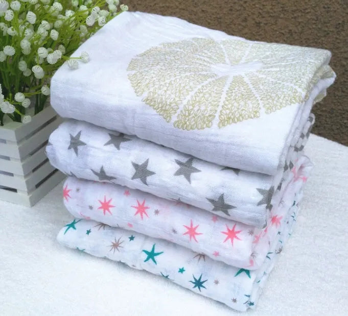 Cotton gauze baby blanket 120x120cm combed cotton muslin swaddle with balloon elephant print