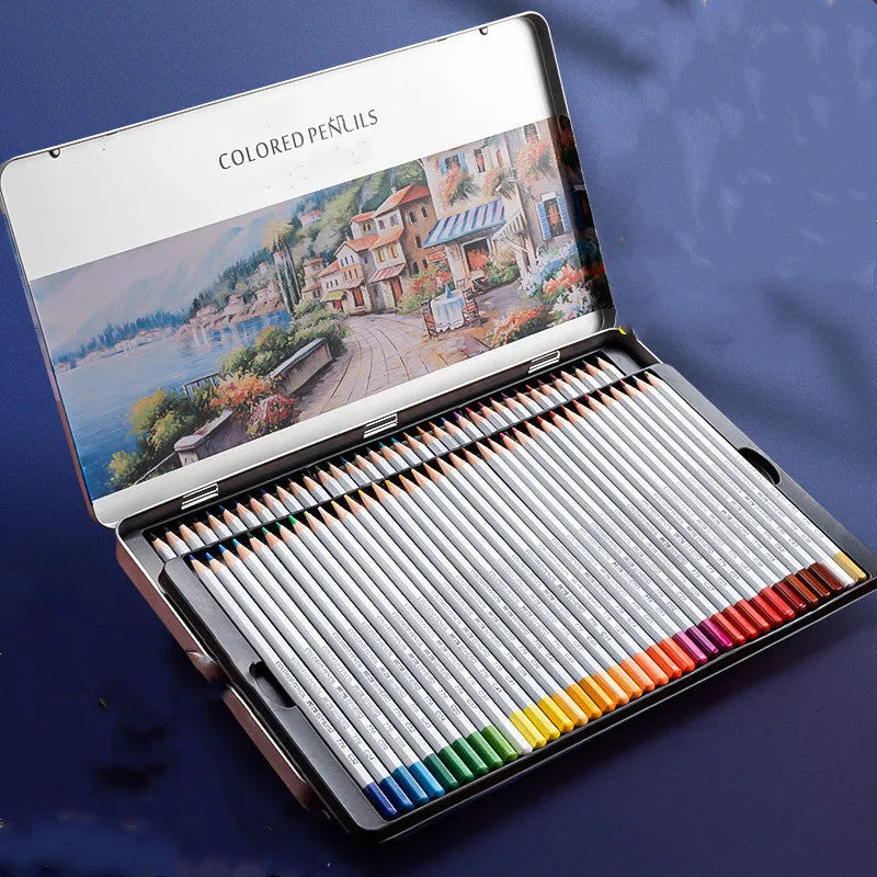 Water-soluble oil-based colour pencil set in tin box, 36 48 72 colours, for wet and dry drawing
