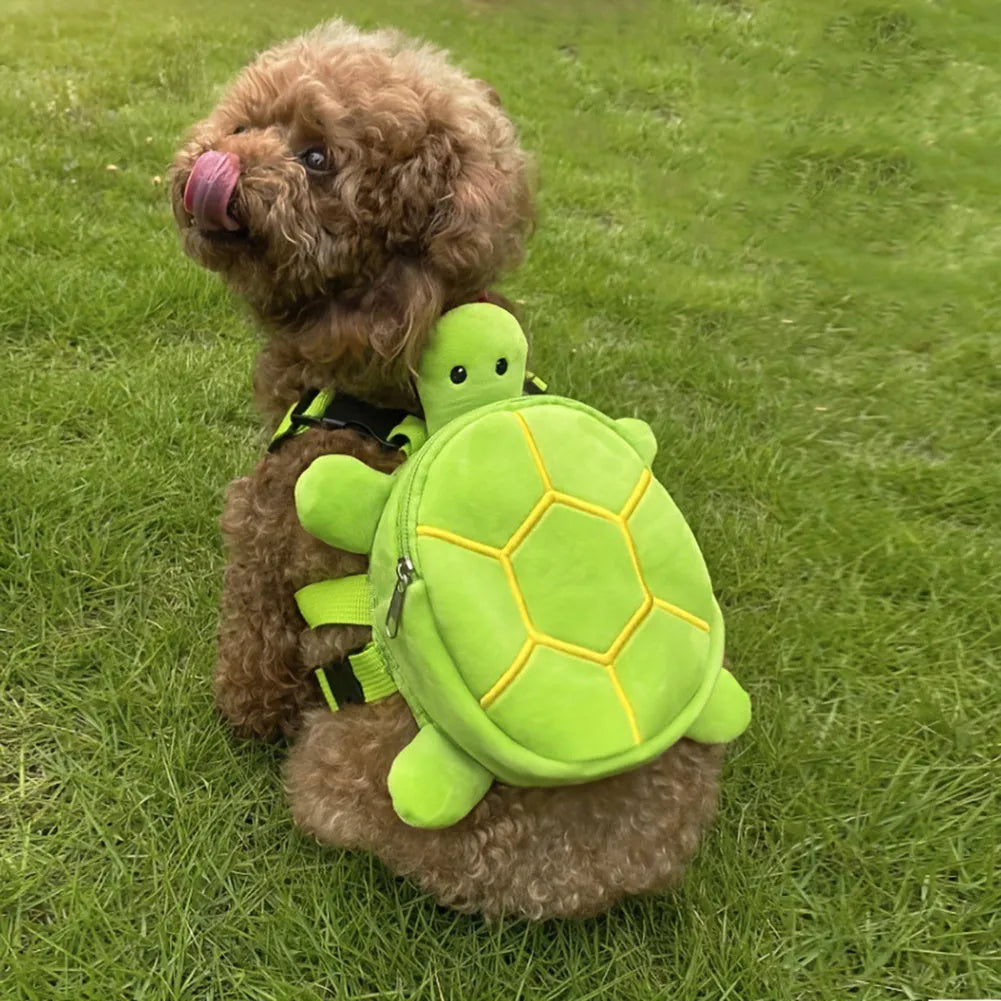 Cartoon turtle shape velvet dog backpack harness vest with metal zipper in brown colour
