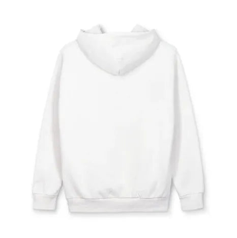 Solid white cotton pullover sweatshirt with embroidery and print, loose fit, long sleeves