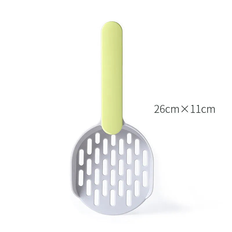 Plastic cat litter shovel in blue colour showing scoop design for litter box cleaning