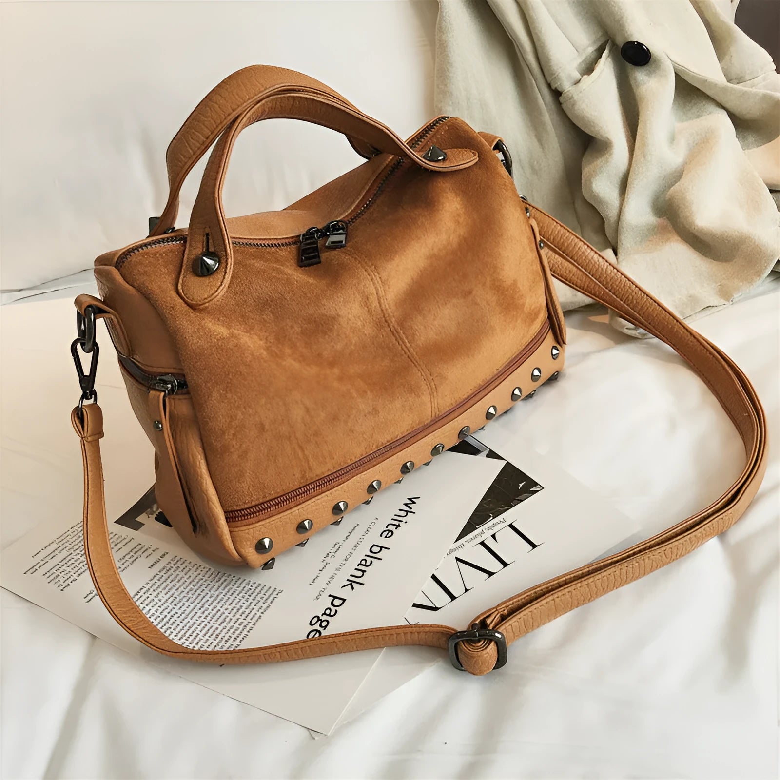 Large casual tote shoulder bag for women in soft PU leather, lightweight 340g, with smooth zipper; shown in black brown gray variants