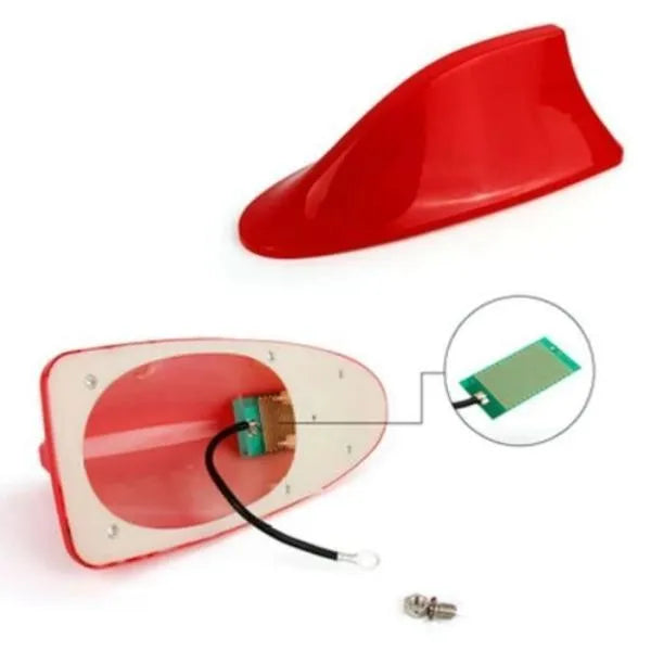 Black ABS car shark fin antenna with adhesive base for stick-on installation on a white car roof