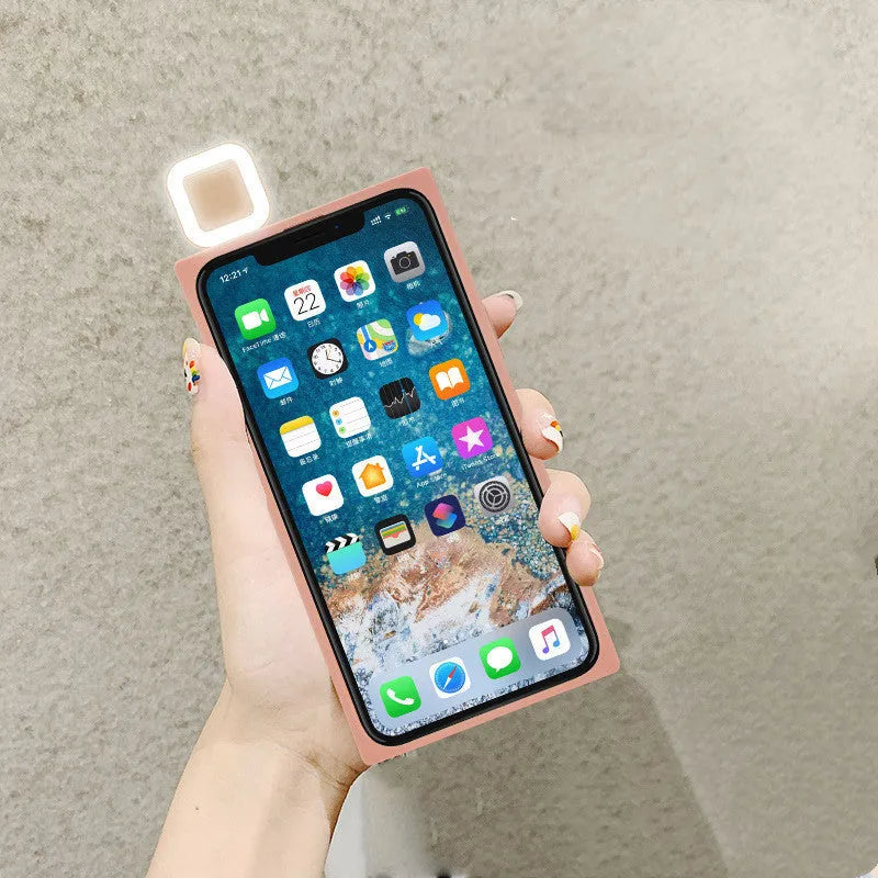 Ring flash mobile phone case for iPhone 13 in pink, white green, white and pink green colour options