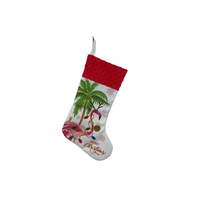 Flamingo design cloth Christmas stocking, 46cm long, in one of three colourful American styles.