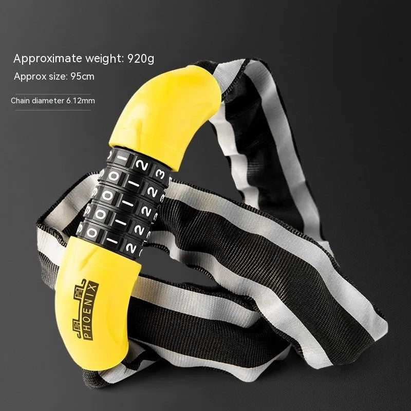 95cm zinc alloy mountain bike chain lock in black with password combination dial