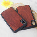 Wooden and TPU hybrid iPhone case in a bamboo finish, showing front and back views.