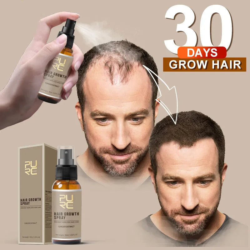 30ml hair growth spray bottle with ginger ginseng polygonum and grape seed oil for scalp and hair roots