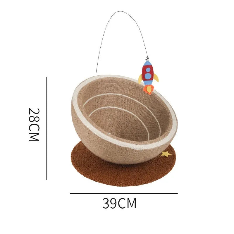 Large integrated cat scratching basin and nest with sisal scratching surface and flannel lining