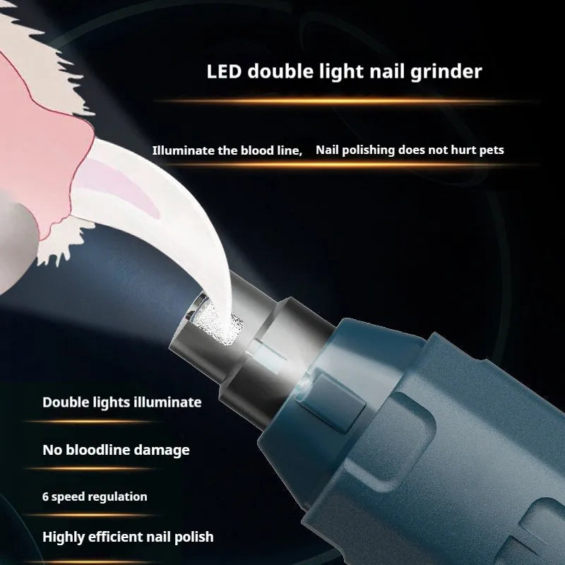 Dark blue automatic pet nail piercing device with 6-speed control knob and LED light