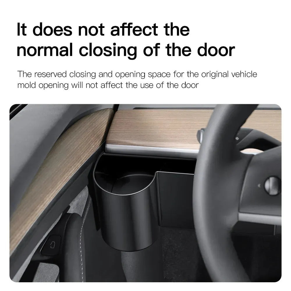 Plastic water cup holder for Tesla Model 3 and Model Y dashboard with a carrying handle.